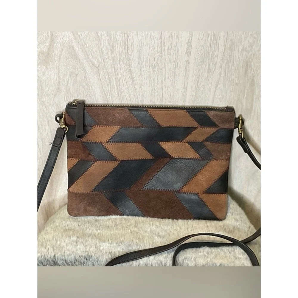 Lucky Brand Brown & Black Patchwork Chevron Crossbody